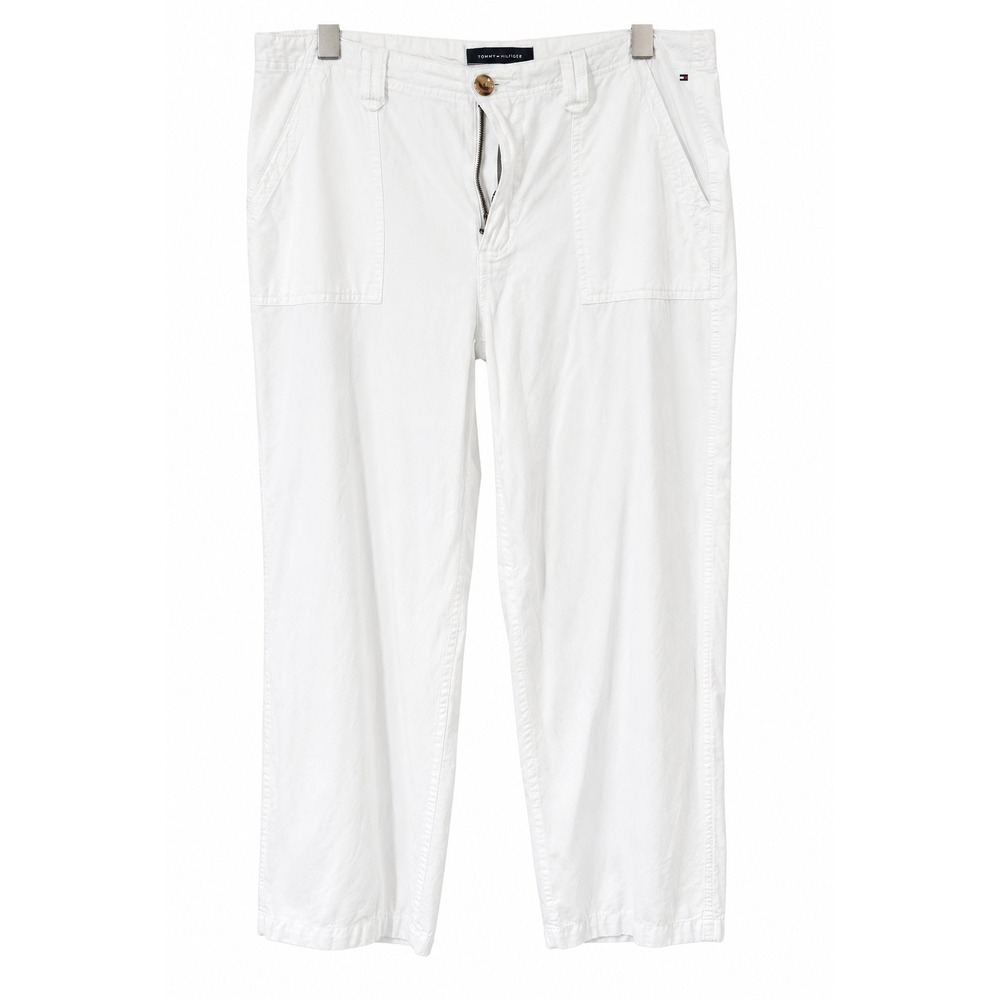 Tommy Hilfiger Womens White Relaxed Wide Leg Pants Cotton Viscose Size 14